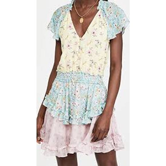 Yumi Kim Milly Dress XS | Floral Willlow Garden Patchwork Ruffle Mini Dress - Picture 9 of 9